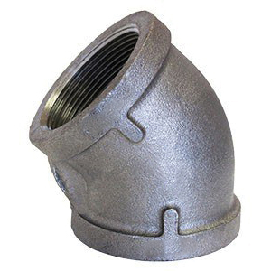 Galvanized Malleable Iron Class 150 STD 45 deg Elbow, FNPT, Domestic