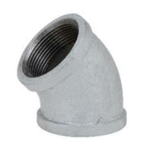 Galvanized Malleable Iron Class 150 45 deg Elbow, FNPT, Import