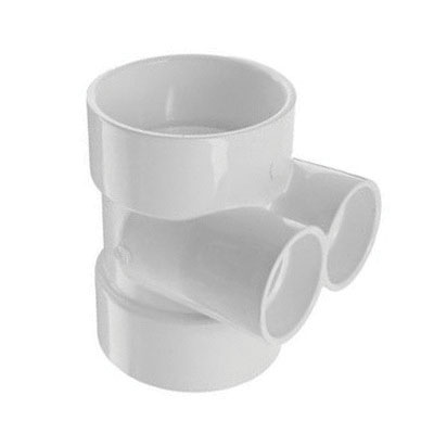 3X3X1-1/2X1-1/2 PVC DWV HORIZONTAL TWIN TEE HXHXHXH