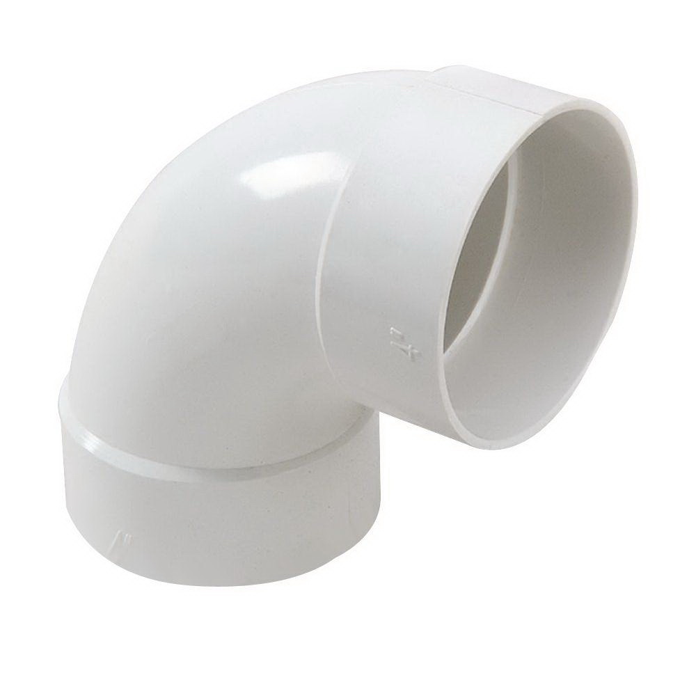 PVC Injection Molded 90 deg Long Turn Elbow, Solvent Weld Hub, Domestic