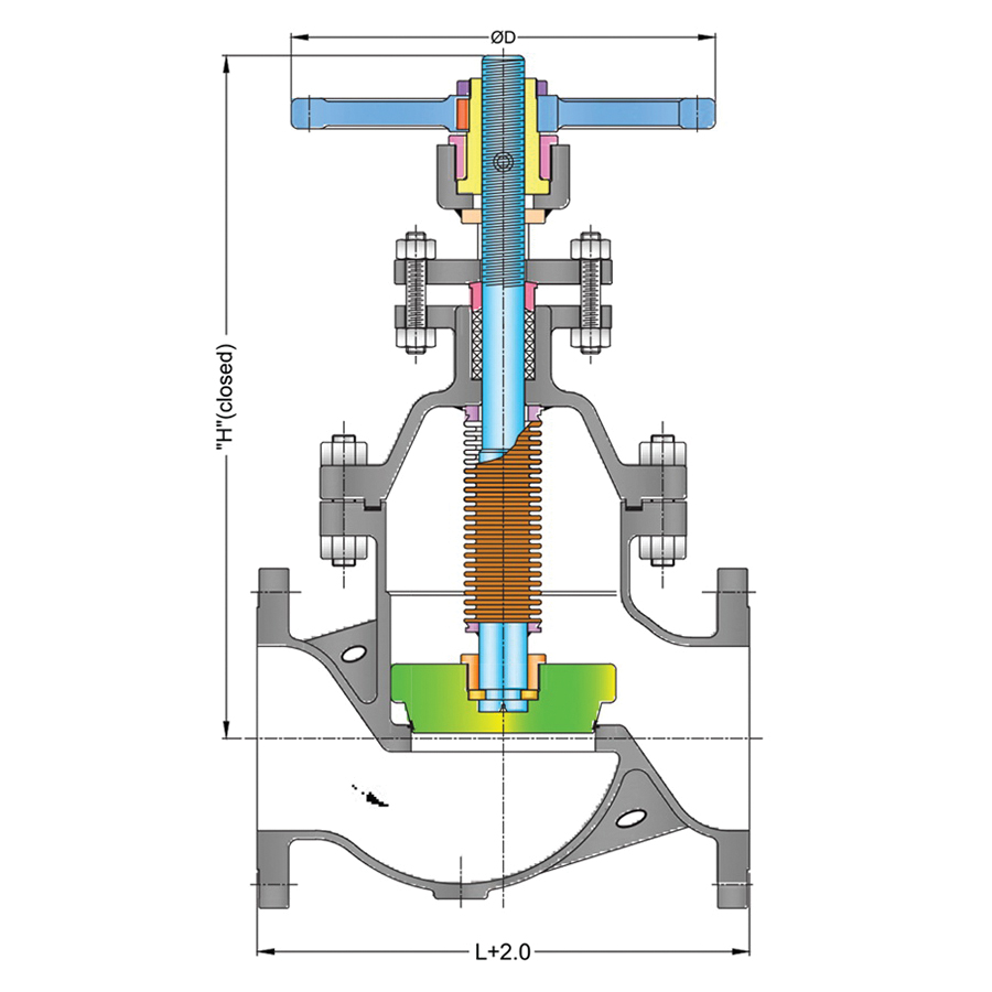 Bell-O-Seal CCBGL-F Cast Carbon Steel Globe Valve, Flanged, Class 300, -29 to 425 deg C