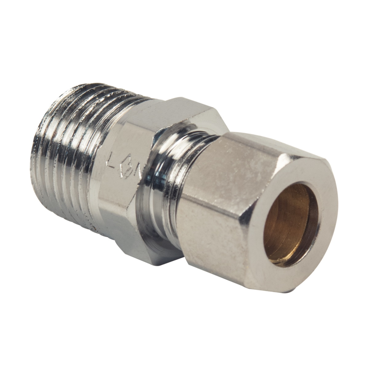 #11C 3/8" OD TUBE x 3/8" MIP CHROME COMPRESSION MALE ADPT - DRILL THROUGH *NOT approved for potable water.