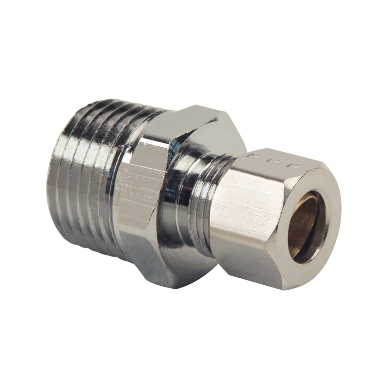 #13C 3/8" OD TUBE x 1/2" MIP CHROME COMPRESSION MALE ADPT - DRILL THROUGH *NOT approved for potable water.