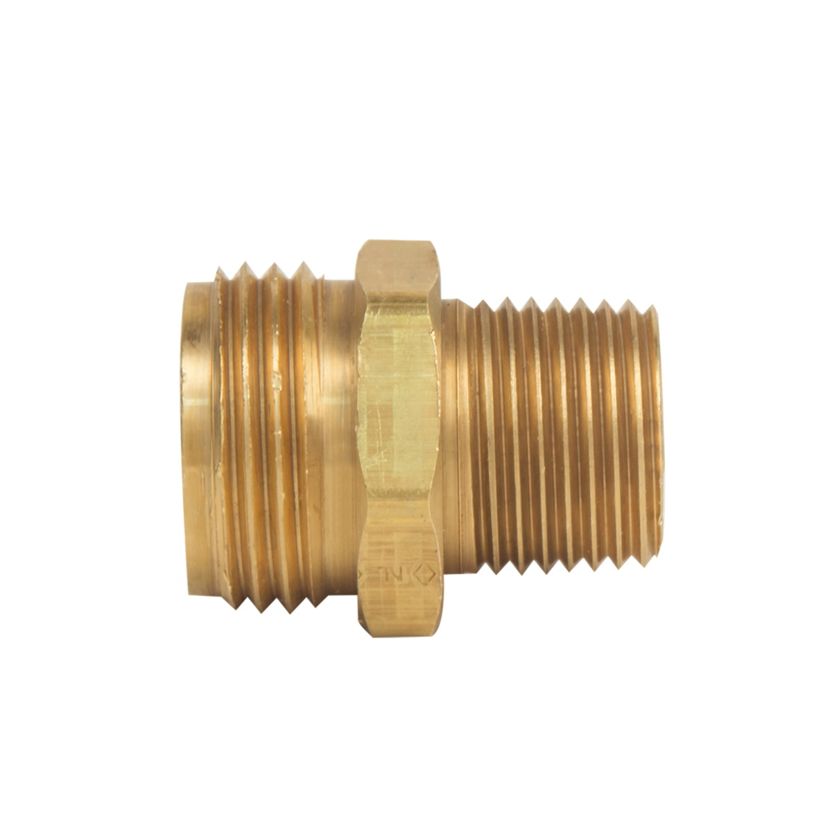 #HU22-8-12 1/2" MIP X 3/4" GHT BRASS MALE HOSE ADPT G20-002 *NOT approved for potable water.