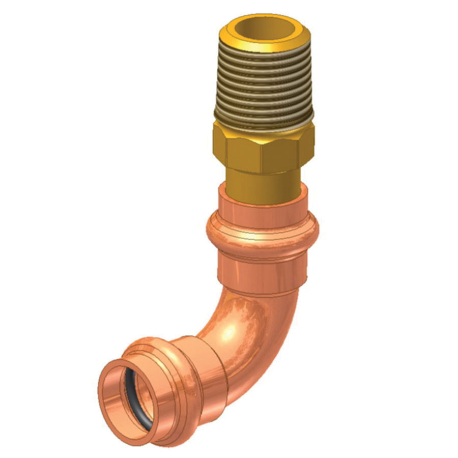 EPC Apollopress® Brass/Copper 90 deg Press Elbow, Copper x MNPT