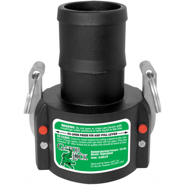Green Leaf® GatorLock® Polypropylene Type C Cam Lever Coupling, Female Coupler x Hose Barb