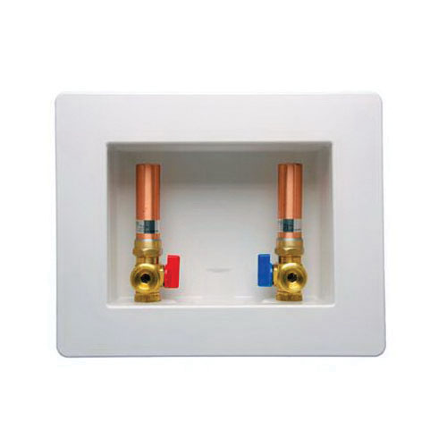 LSP #OB-213 WASHING BOX OUTLET BOX W/ CPVC VALVES & ARRESTER-CENTER OUTLET-WHITE