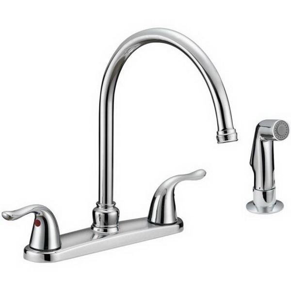 MATCO-NORCA POSITANO PO-240C(#AE-915), 8" CHROME PLATE KITCHEN FAUCET GOOSE NECK SPOUT, LEVER HANDLES, CERAMIC CARTRIDGE W/ HOSE & CHROME PLATE SPRAY (ADA)