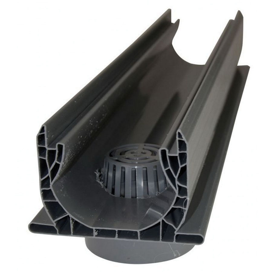 2'L NDS #234 SPEE-D CHANNEL DRAIN w/ 4 BOTTOM OUTLET & STRAINER- GREY