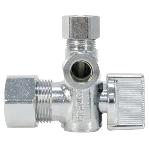 1/2x3/8x3/8 NIBCO 7125DX-LF , LF DUAL OUTLET ANGLE QTR TURN SUPPLY STOP 125 PSI CWP SWTxCOMPxCOMP