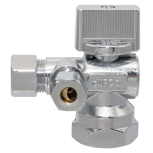 1/2x3/8x1/4 NIBCO 7155DX-LF , LF DUAL OUTLET ANGLE QTR TURN SUPPLY STOP 125 PSI CWP FIPxCOMPxCOMP