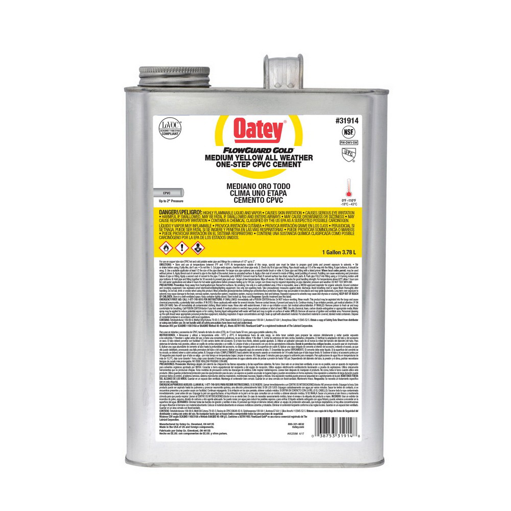 1 GALLON LO-V.O.C. CPVC FLOWGUARD GOLD 1-STEP YELLOW CEMENT OATEY #31914 ( HAZMAT - NO UPS )
