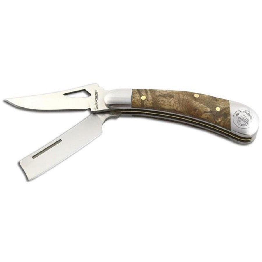 SARGE KNIFE SK-403 BURL WOOD TWO BLADE RAZOR POCKET KNIFE