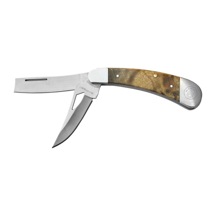 SARGE KNIFE SK-423 MAPLE BURL WOOD TWO BLADE RAZOR POCKET KNIFE