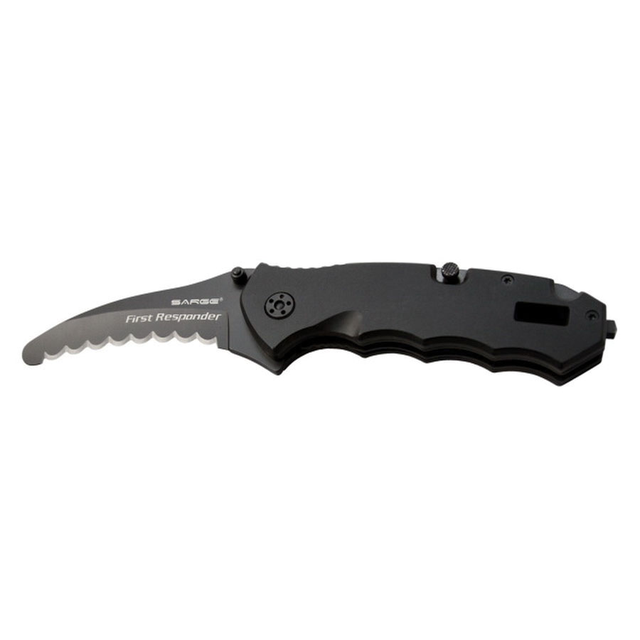 SARGE KNIFE SK-805 FIRST RESPONDER BLACK 6061 AIRCRAFT ALUMINUM W/POCKET CLIP