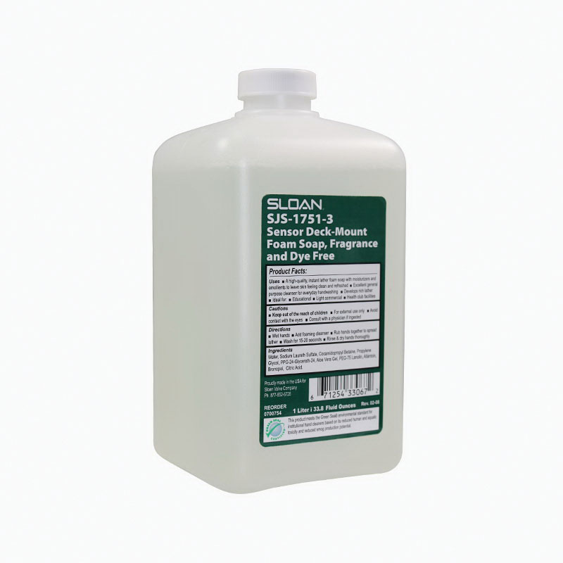 SLOAN SJS-1751-3 SENSOR DECK MOUNT FOAM SOAP GREEN SEAL, FRAGRANCE FREE,1000ML (5700754),(CASE QTY - 6)