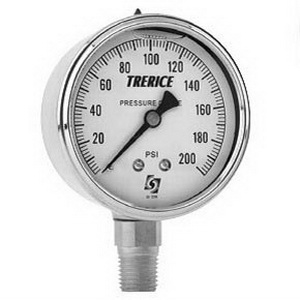2-1/2 LF TRERICE D82LFB 0/100 PSI INDUSTRIAL PRESSURE GAUGE(LIQ FILL) 1/4 NPT/LOWER CONN LEAD FREE #D82LFB2502LA110 *Compliant with Lead Free Drinking Water Act.